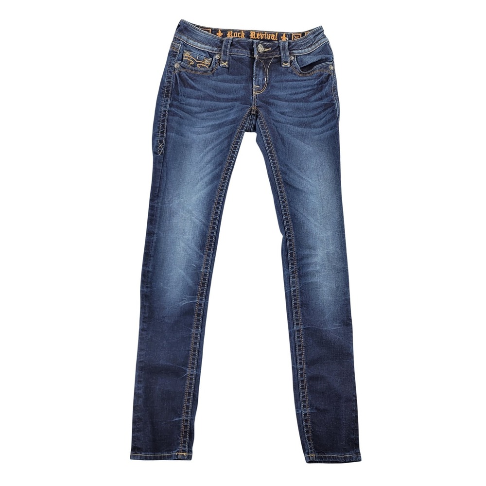 Rock Revival Jessica Skinny Jeans Womens 28 Blue Med Wash Low Rise Stretch Denim